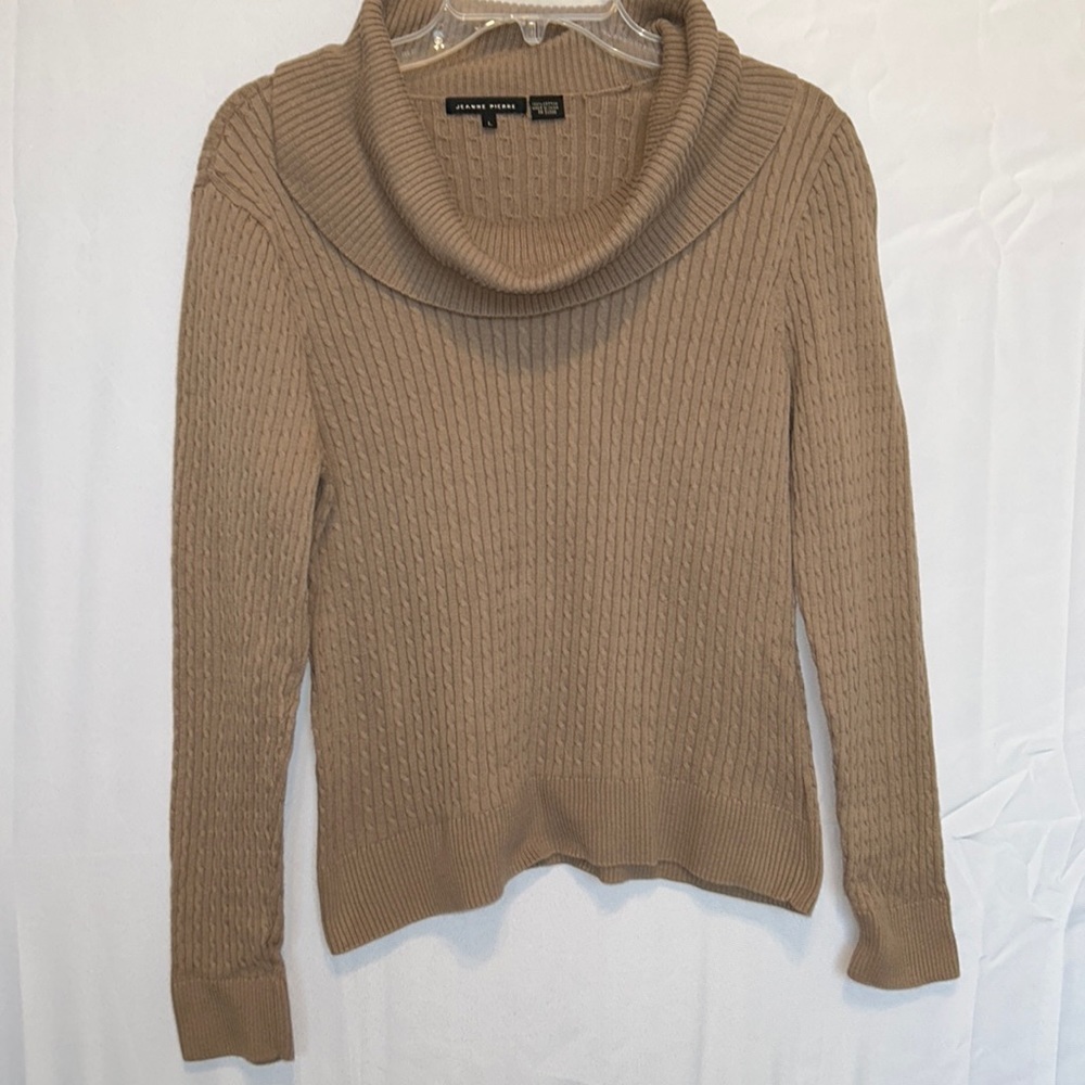 Jeanne Pierre camel colored long sleeve sweater. 100% cotton. Size large.